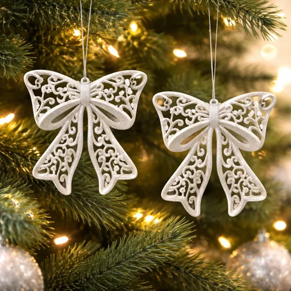 Adorno Colgante Navidad Moño Para Decoración Navideño X2 Gris Moño Para Decoración