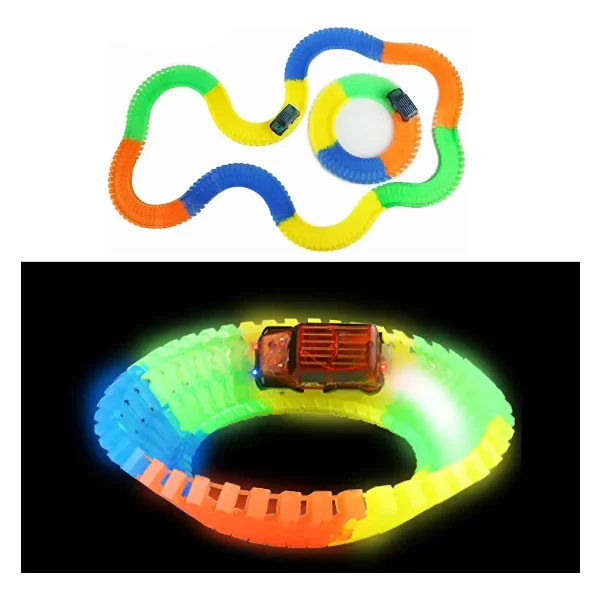 Pista Luminosa Flexible 80 Piezas Con Auto Luminoso Color Azul