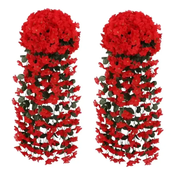 Ramo Flor Planta Colgante Pack X2 Jardin Artificial Interior Rojo