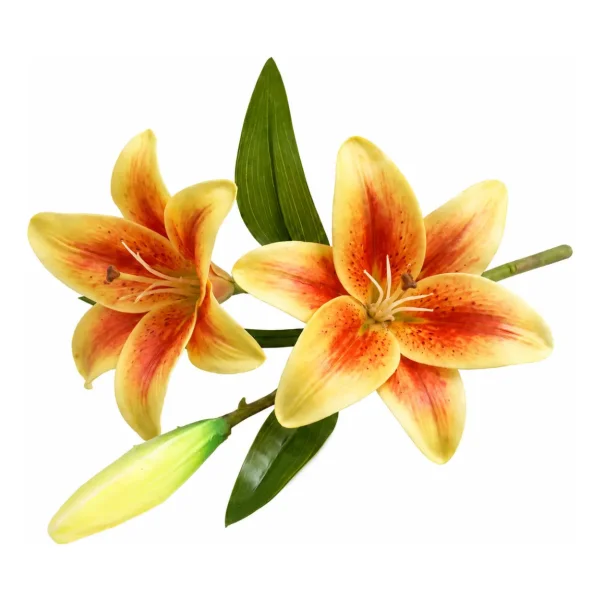 Ramo De Flores Lirios Artificiales Lilium Toque Real 36cm Naranja