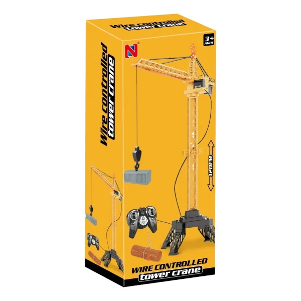Grúa Torre Control Remoto Cable 120cm Gira 360° Luz Juguete Naranja