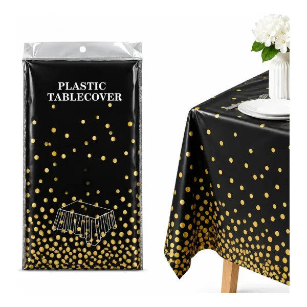 Mantel Metalizado Rectangular Pack 2 Deco Cumpleaños Fiestas Negro Lunares