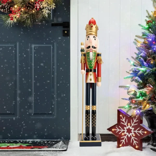 Cascanueces Navideño Gigante Soldado Rey Madera 1 Metro Verde