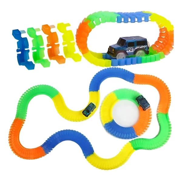 Pista Luminosa Flexible 152 Piezas Con Auto Luminoso Color Amarillo