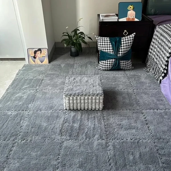 Piso Goma Eva Encastrable Peluche Alfombra Antigolpes X10 Gris