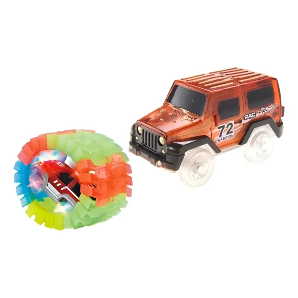 Pista Luminosa Flexible 152 Piezas Con Auto Luminoso Color Amarillo