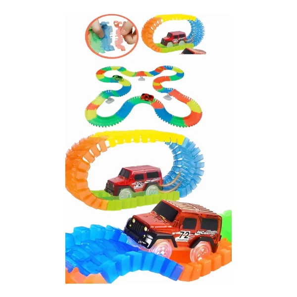 Pista Luminosa Flexible 152 Piezas Con Auto Luminoso Color Amarillo