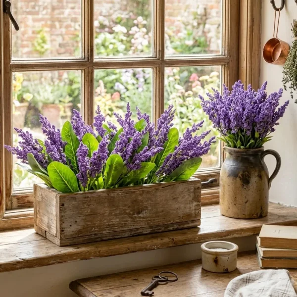 Flor Artificial Ramo Lavanda Astilbe Decoración Hogar 40cm Violeta