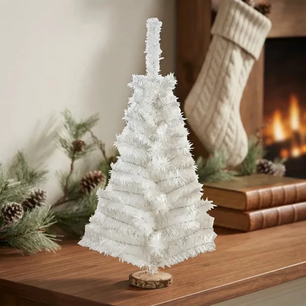 Arbolito Navidad Mini 60cm Con Base De Tronco Natural