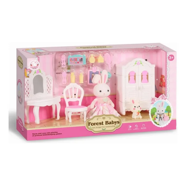 Casa Conejo Set Dormitorio Conejitos Juguete Accesorios Blanco