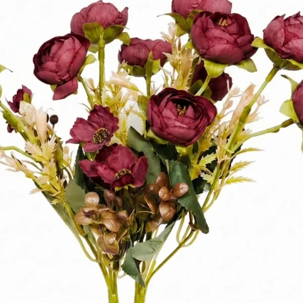 Ramo Flores Artificiales Peonías Mini 30cm Deco Vintage Blanco
