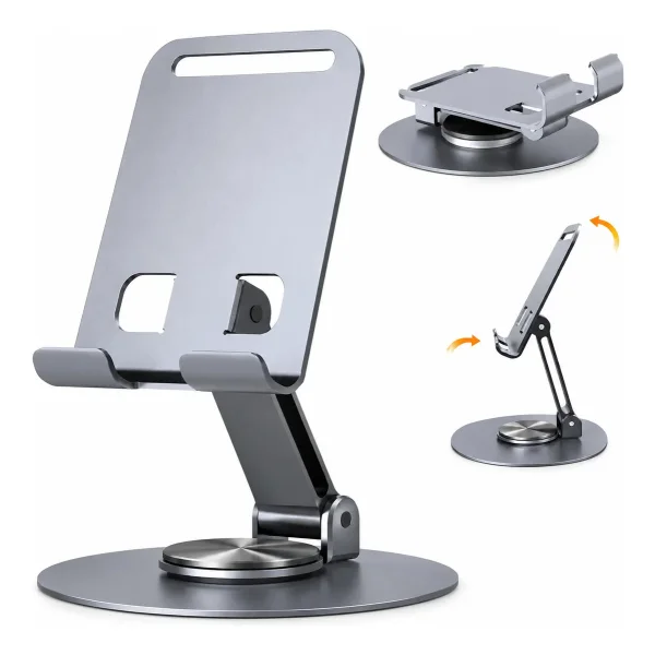 Soporte Apoya Celular Escritorio Mesa Plegable Giratorio Plateado