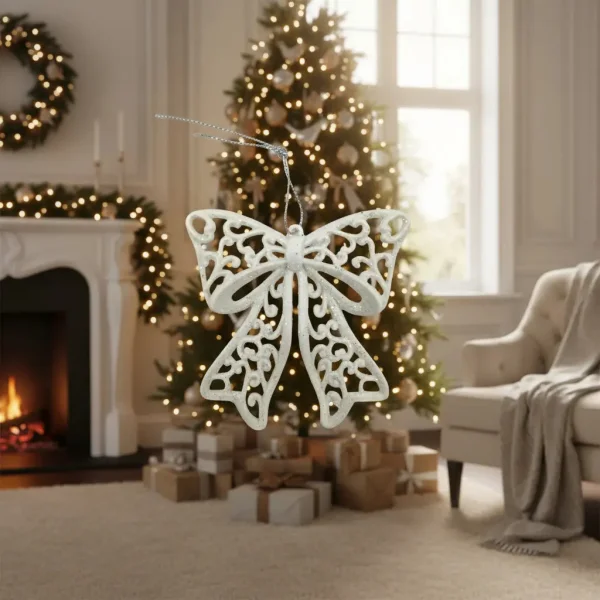 Adorno Colgante Navidad Moño Para Decoración Navideño X2 Gris Moño Para Decoración