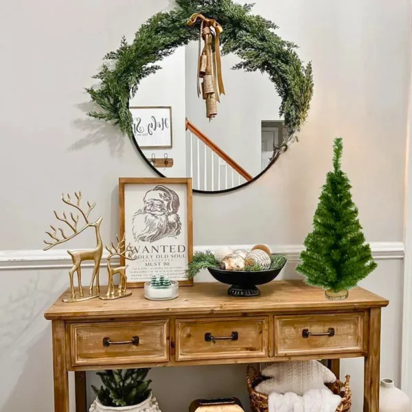 Arbolito Navidad Mini 60cm Con Base De Tronco Natural