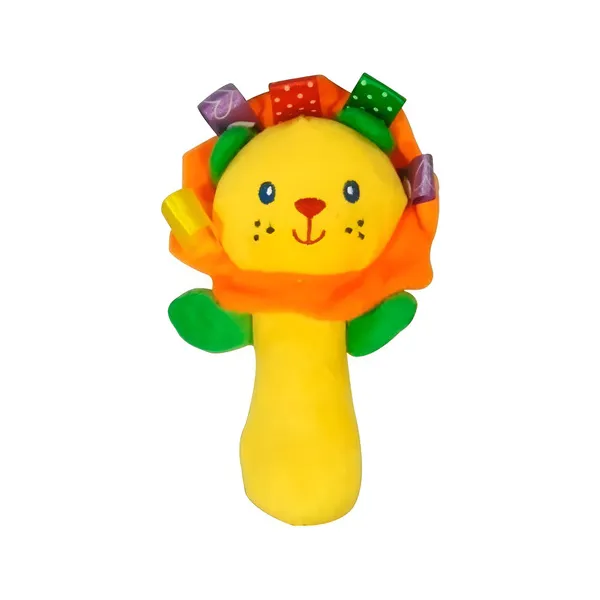 Sonajero Juguete Peluche Con Chifle Para Bebé Color Amarillo Diseño León