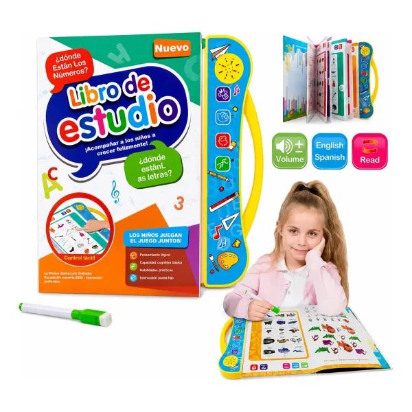 Libro Didactivo Interactivo Tactil Bilingüe Con Sonido Niños Celeste