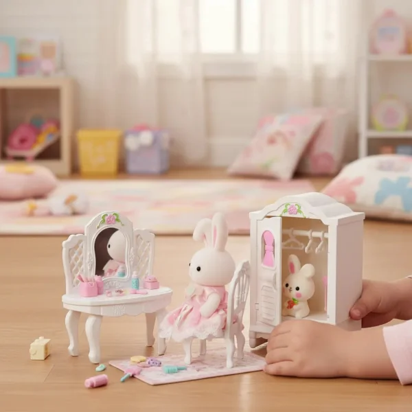 Casa Conejo Set Dormitorio Conejitos Juguete Accesorios Blanco