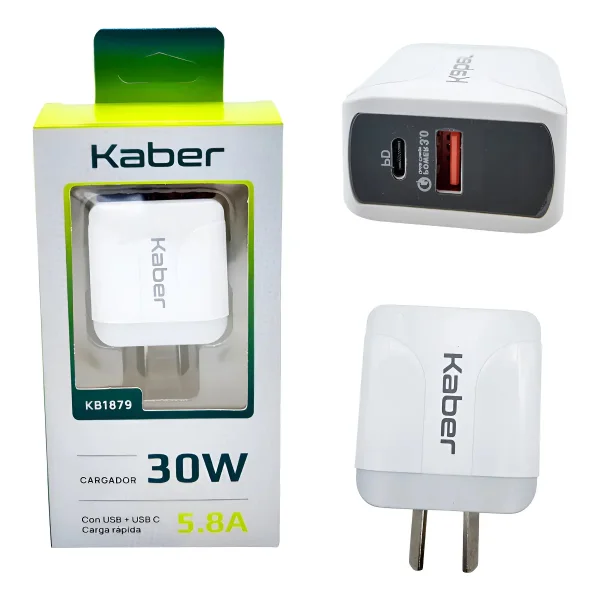 Cargador Celular Carga Rapida 30w 2 Puertos 1 Usb + 1 Usb C Blanco