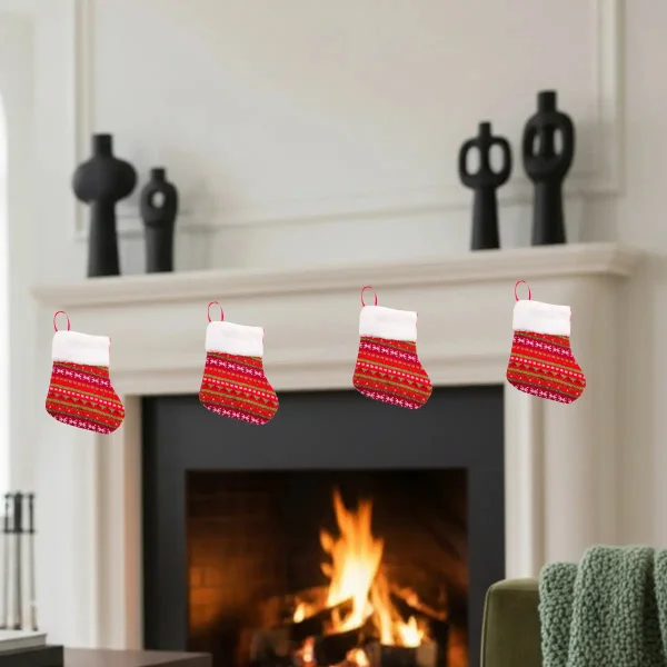 Bota Navideña Tejida Decoracion Navidad Adorno X1 Rojo Rojo