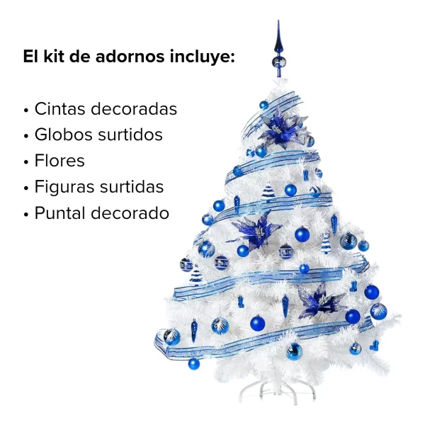 Arbol Navidad Montañes Deluxe Blanco 1.80mt Adornos Deco Azul
