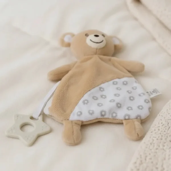 Peluche Apego Osito Sonajero Mordillo Bebé 30cm Super Suave Marrón Claro