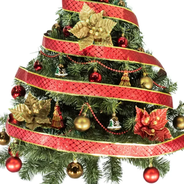 Arbol Navidad Tronador Verde 1,20mts + Kit 30 Rojo Oro