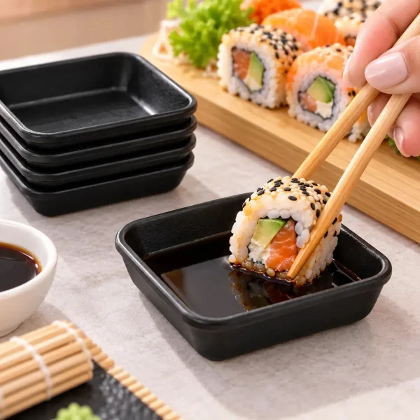 Set X4 Mini Bandejas Para Salsa Soja Aderezos Dips Multiuso Negro