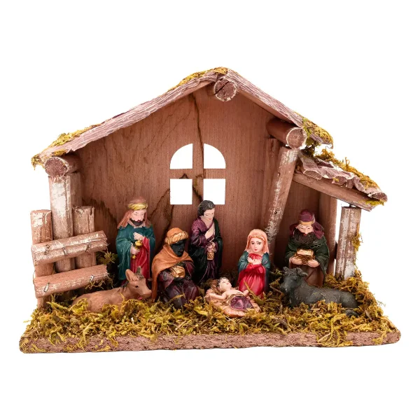 Pesebre Navideño Expreso Polar 8 Figuras Cerámica Madera 20x15.5x7cm