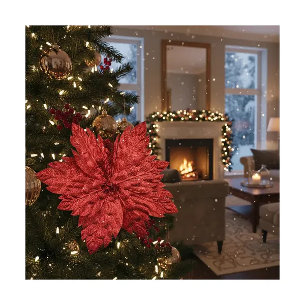 Flor 25cm Rojo Arbol De Navidad Adornos Decoracion