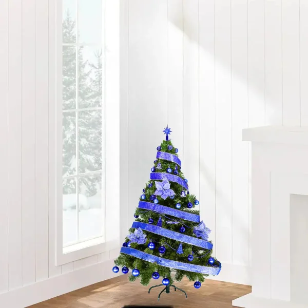 Arbol De Navidad Tronador De Lujo Verde 1,50mts Decorado Azul