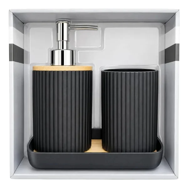 Kit Accesorios Baño 3 Piezas Dispenser Jabonera Bambú Blanco