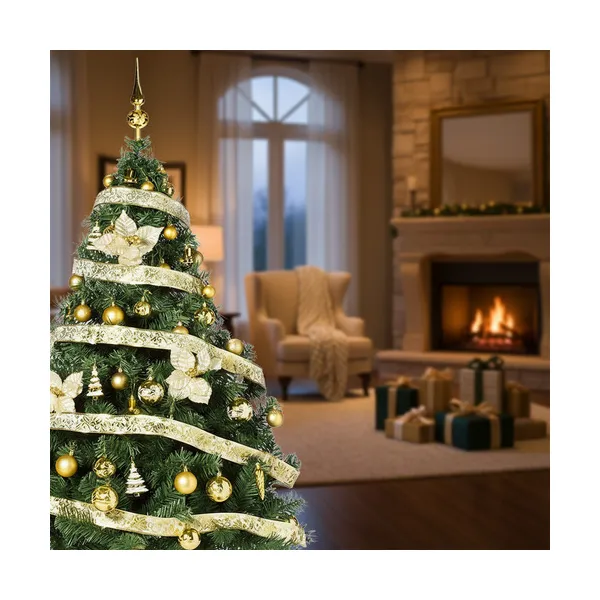 Arbolito Navidad Montañes Deluxe 1.50mt + Decoración Oro