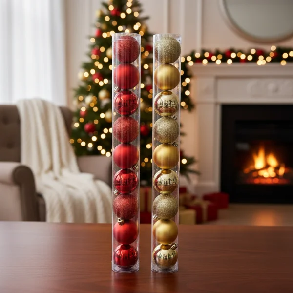Adornos Navideños Tubo Bolas De Navidad 5cm X9 Unidades