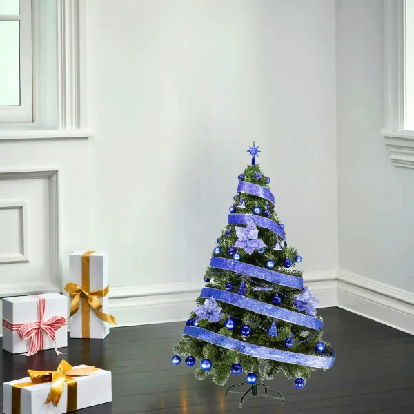 Arbol De Navidad Tronador De Lujo Verde 1,50mts Decorado Azul