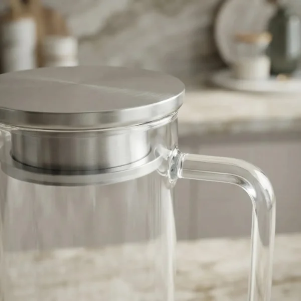 Jarra Para Agua Acrilico Tapa Acero Inoxidable Y Manija 1.5l Transparente
