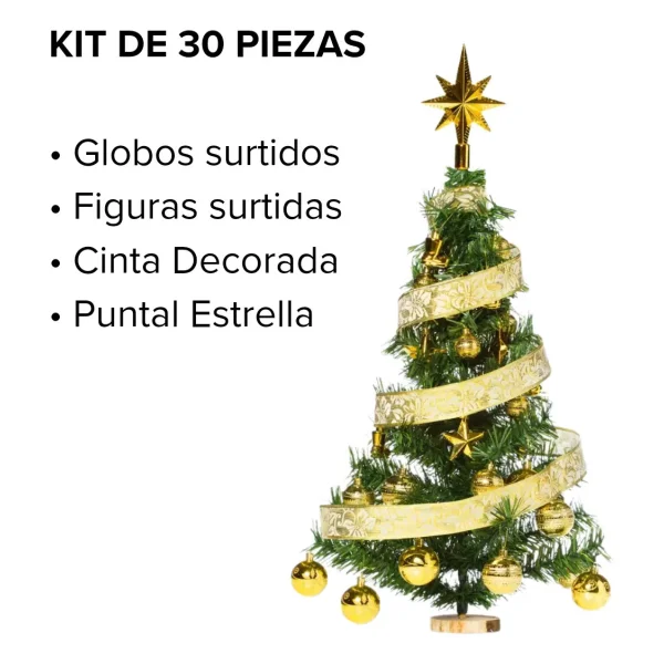 Árbol Navidad Fabesa 80cm Verde Mini Pino Deco Incluye 30 Adornos Oro