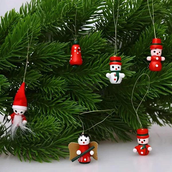 Set X10 Adornos Navideños Colgantes Madera Arbol Navidad Rojo