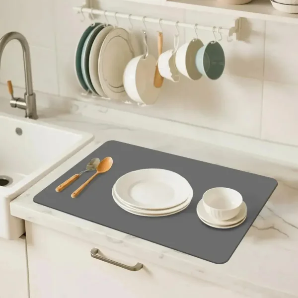 Escurridor Platos Mat Secaplatos Absorbente Secado Rapido Color Negro