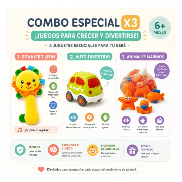 Juguetes Para Bebes Bundle X3 Sonajeros Didacticos Sensorial Multicolor