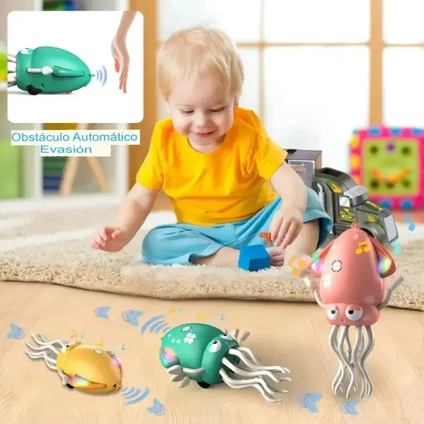 Pulpo Calamar Bailarín Juguete Bebé Niños Luz Musica Usb Rosa