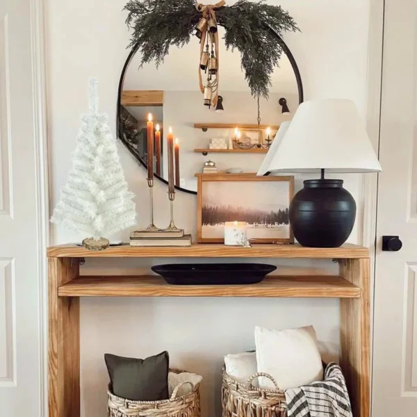 Arbolito Navidad Mini 60cm Con Base De Tronco Natural