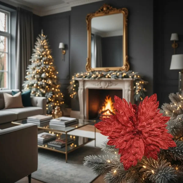 Flor 25cm Plata Arbol De Navidad Adornos Decoracion Plateado Estrella