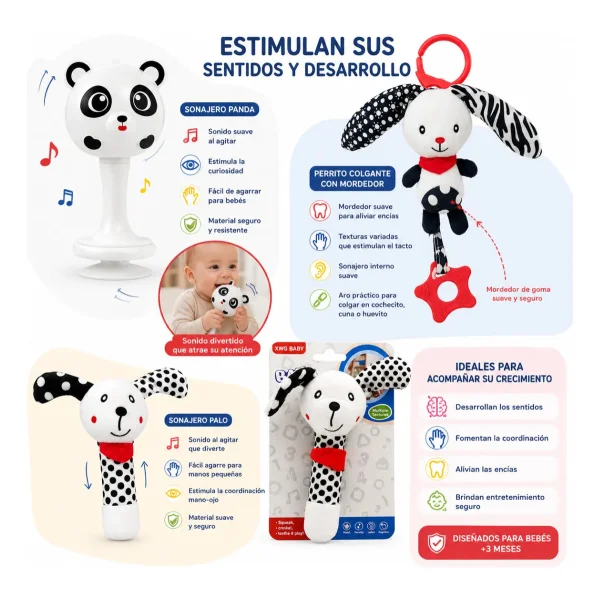 Sonajeros Juguetes Para Bebes Bundle Set X3 6 Meses 1 Año Blanco Y Negro