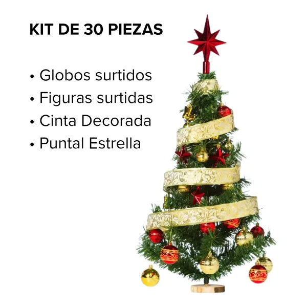 Arbolito De Navidad 80cm Con Adornos 30 Piezas Rojo Oro Rojo Y Oro