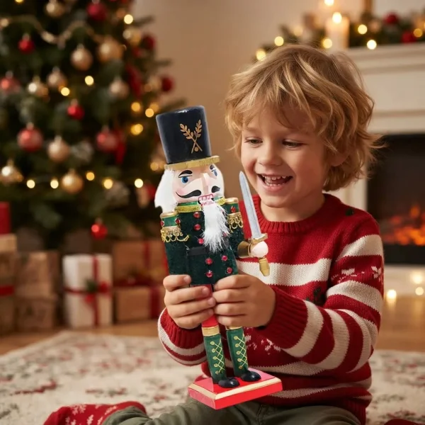 Cascanueces Navideño De Madera Soldado 30cm Adorno Navidad Verde