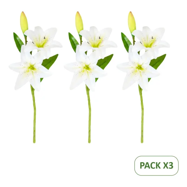 Ramo Lirios Flores Pack X3 Vara Lilium Artificiales 36cm Naranja