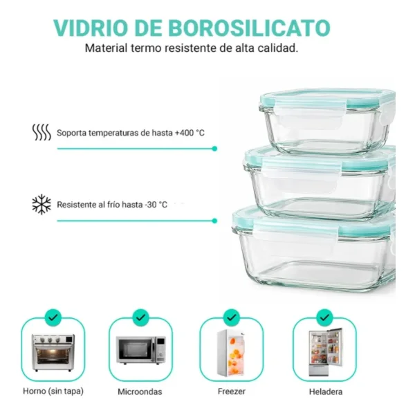 Set X9 Tuppers Vidrio Herméticos Microondas Horno Freezer Transparente
