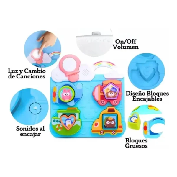 Tablero Interactivo Encastre Bebé Montessori Luz Sonido Celeste