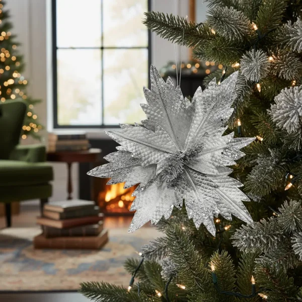 Flor 25cm Azul Arbol De Navidad Adornos Decoración X4u  Azul