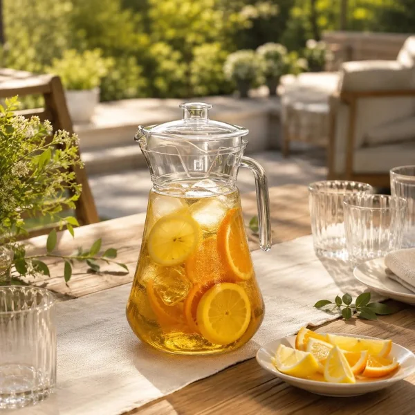 Jarra Vidrio Lisa Con Tapa 1.3 Litros Agua Jugo Transparente Transparente